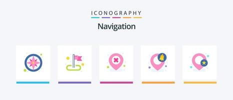 Navigation Flat 5 Icon Pack inkl. Geo. Karte. Lage. Lage. kreuzen. kreatives Symboldesign vektor