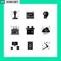 uppsättning av 9 modern ui ikoner symboler tecken för bil gåva mänsklig dekoration kaka redigerbar vektor design element