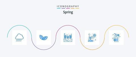 Spring Blue 5 Icon Pack inklusive Getränk. Sonnenlicht. wachsend. Pflanze, Anlage. Blatt vektor