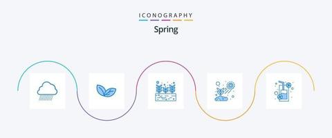 vår blå 5 ikon packa Inklusive dryck. Sol ljus. växande. växt. blad vektor
