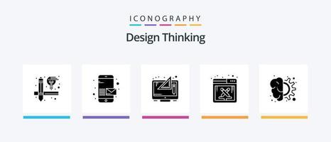 Design Thinking Glyph 5 Icon Pack inklusive Design. Arbeit. Design. Software. Design. kreatives Symboldesign vektor