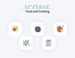 Lebensmittel flach Icon Pack 5 Icon Design. . gesundes Essen. Omelett. Mahlzeit. Apfel vektor