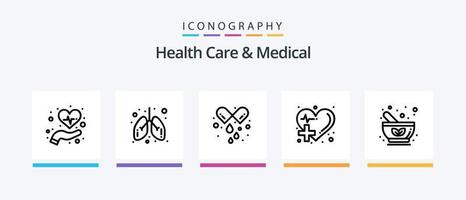 Symbolpaket für Gesundheitswesen und medizinische Linie 5, einschließlich Nieren. Pflege. Kosmetika. Gebäude. Krankenhaus. kreatives Symboldesign vektor