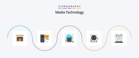 media teknologi platt 5 ikon packa Inklusive antenn. webb kam. inspelare. kamera. film vektor