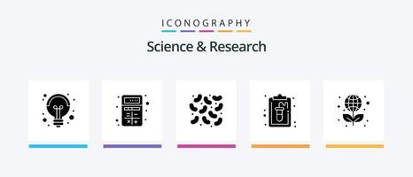 Science Glyph 5 Icon Pack inklusive Globus. Labor. Interaktion. Aufzeichnung. Zwischenablage. kreatives Symboldesign vektor