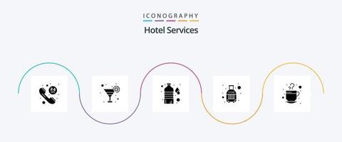 hotell tjänster glyf 5 ikon packa Inklusive dryck. kopp. vatten. kaffe. kostym fall vektor
