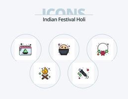 Holi-Linie gefüllt Icon Pack 5 Icon-Design. . Gujjia. Indien. Lebensmittel. Halskette vektor