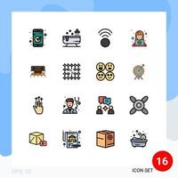 moderner Satz von 16 flachen, farbgefüllten Linien und Symbolen wie Verbindungsdienste auf Werkzeugebene unterstützen editierbare kreative Vektordesignelemente vektor