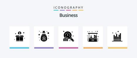 Business Glyph 5 Icon Pack inklusive Wirtschaft. Kleinbetrieb. Analyse. Investition. Investition. kreatives Symboldesign vektor