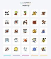 Creative University 25 Zeilen gefülltes Icon Pack wie Präsentation. Rucksack. Gold. Student. Tasche vektor