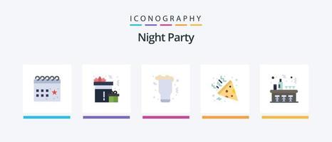 Night Party Flat 5 Icon Pack inklusive Wein. Gruppe. Gruppe. Konfetti. Wein. kreatives Symboldesign vektor