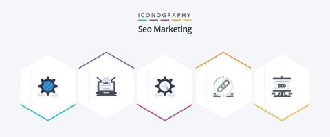 SEO Marketing 25 Flat Icon Pack inklusive Web. Verknüpfung. Post. Aufbau. Rad vektor