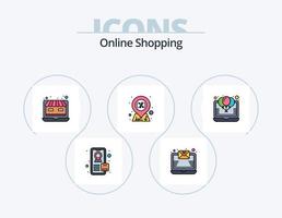 Online-Shopping-Linie gefüllt Icon Pack 5 Icon Design. Marketing. Schild. Tasche. Laden. Planke vektor