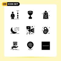 Stock Vector Icon Pack mit 9 Zeilen Zeichen und Symbolen für Wetter Nachttasche Mond Valentinstag editierbare Vektordesign-Elemente