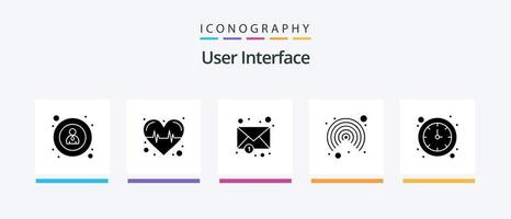 Benutzeroberfläche Glyph 5 Icon Pack inklusive . Benachrichtigung. Anschauen. Uhr. kreatives Symboldesign vektor