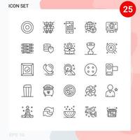 mobile schnittstellenlinie satz von 25 piktogrammen der wirtschaft digitale mobile welt radioaktive editierbare vektordesignelemente vektor
