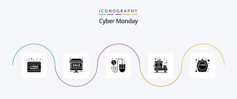 Cyber Monday Glyph 5 Icon Pack inklusive Sale. Cyber-Montag. Laden. gegenwärtig. Maus vektor