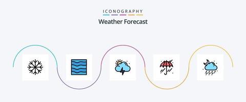 Wetterlinie gefülltes flaches 5-Icon-Paket einschließlich Mond. Regen. Sturm. Wolke. Wetter vektor