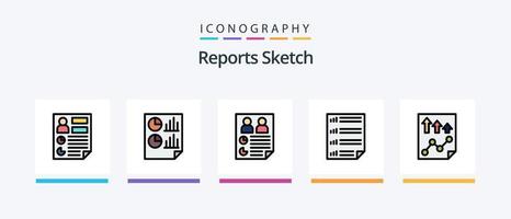 rapporter skiss linje fylld 5 ikon packa Inklusive dokumentera. bokmärke. sida. Rapportera. brev. kreativ ikoner design vektor