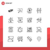 uppsättning av 16 modern ui ikoner symboler tecken för bbq dinglande örhängen trädgård beställnings- örhängen telefon redigerbar vektor design element