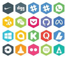 20 Social Media Icon Pack inklusive AdSense Quora Pocket Kickstarter-Fenster vektor