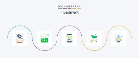 investering platt 5 ikon packa Inklusive raket. lansera. bankverksamhet. finansiera. investering vektor