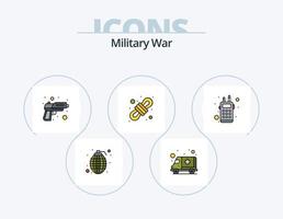 militärische Kriegslinie gefüllt Icon Pack 5 Icon Design. Waffe. Waffen. Arm. schießen. Kugeln vektor