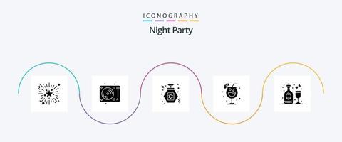 Night Party Glyph 5 Icon Pack inklusive Wein. Disko. Parfüm. Feier. Gruppe vektor