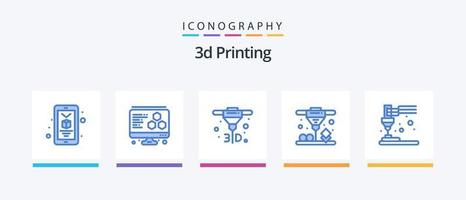 3d utskrift blå 5 ikon packa Inklusive plast. direkt. Utrustning. laser sintring. kreativ ikoner design vektor