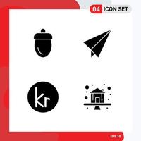 Stock Vector Icon Pack mit 4 Zeilenzeichen und Symbolen für Eichelwährung Früchte Papierflugzeug isländisch editierbare Vektordesign-Elemente