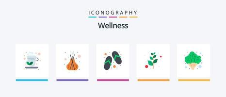 Wellness Flat 5 Icon Pack inklusive Gemüse. Gesundheitswesen. Schuhe. Brokkoli. Olive. kreatives Symboldesign vektor