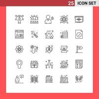 25 Benutzeroberflächen-Linienpaket mit modernen Zeichen und Symbolen von Sequenzfrequenzblöcken Audioatom editierbare Vektordesign-Elemente vektor