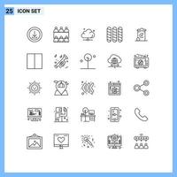 Stock Vector Icon Pack mit 25 Linienzeichen und Symbolen für das Recycling von Laibwolken französischer Technologie editierbare Vektordesign-Elemente