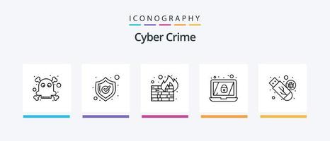 Cyber Crime Line 5 Icon Pack inklusive Angriff. Buchstabe. sicher. E-Mail-Virus. Insekt. kreatives Symboldesign vektor