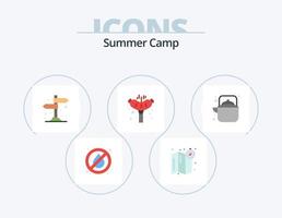 Sommerlager flach Icon Pack 5 Icon Design. Tee. draussen. Richtung. Camping. Wurst vektor