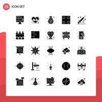 Aktienvektor-Icon-Pack mit 25 Zeilenzeichen und Symbolen für Impfstoffe, medizinische Verschmutzung, Gesundheitswesen, Küche, editierbare Vektordesign-Elemente vektor