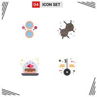 Flaches Icon-Paket mit 4 universellen Symbolen für bearbeitbare Vektordesign-Elemente für Spiegelgeschenk-Chemie-Kuchen-Blaupause vektor