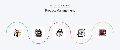 Produktmanagement-Linie gefülltes flaches 5-Icon-Paket inklusive Seite. Datei. Unternehmen. dokumentieren. Produkt vektor