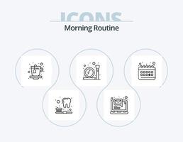 Morgenroutine Linie Icon Pack 5 Icon Design. braten. Frühstück. Büro. Spiegel. Waschbecken vektor