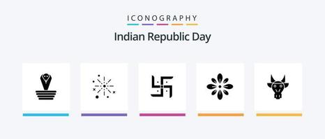 indisk republik dag glyf 5 ikon packa Inklusive dekoration. fira. diwali. religion. indiska. kreativ ikoner design vektor