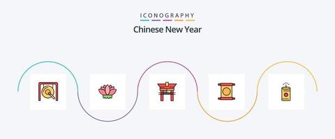 chinesische neujahrslinie gefülltes flaches 5-symbolpaket einschließlich tor. Jahr. Neujahr. Neu. China vektor