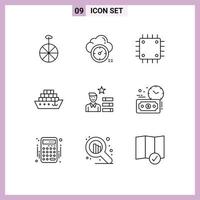 Stock Vector Icon Pack mit 9 Zeilenzeichen und Symbolen für die Lupe finden Jobcomputer Tankerfracht editierbare Vektordesign-Elemente