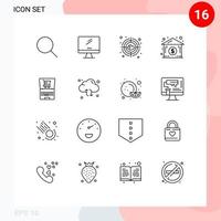 uppsättning av 16 kommersiell konturer packa för handla bärbar dator syfte uppkopplad hus redigerbar vektor design element