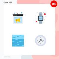 4 flaches Symbolkonzept für mobile Websites und Apps Browser Klima Lautsprecher Zeit Meer editierbare Vektordesign-Elemente vektor
