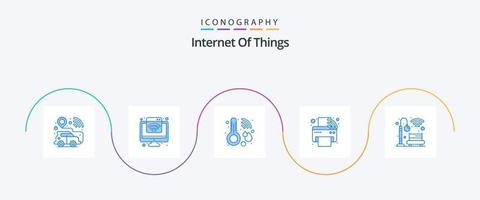 Internet der Dinge Blue 5 Icon Pack inklusive Sitzbank. Drucker. Gesundheitswesen. Drucker. Automatisierung vektor