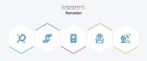 Ramadan 25 blaues Icon Pack inklusive Strand. Islam. Teppich. Golf. Benutzerbild vektor