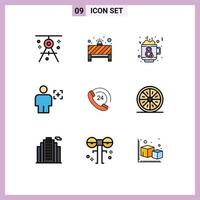 Stock Vector Icon Pack mit 9 Zeilenzeichen und Symbolen zur Erkennung menschlicher roter Lichtkörper Tee editierbare Vektordesign-Elemente