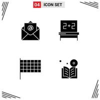 uppsättning av 4 modern ui ikoner symboler tecken för e-post bok svarta tavlan flagga inlärning redigerbar vektor design element