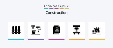 Construction Glyph 5 Icon Pack inklusive Terrasse. Konstruktion. Datei. Struktur. sich entwickeln. kreatives Symboldesign vektor