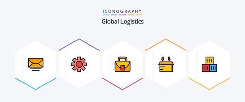 Global Logistics 25 gefülltes Icon Pack inklusive Logistik. Kasten. Tasche. offen. Kasten vektor